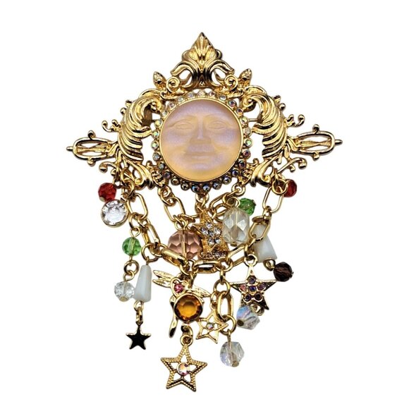 Kirks Folly Jewelry - Kirks Folly Brooch Seaview Moon Rhinestone Pin Pendant Charms Dangles Vintage Co